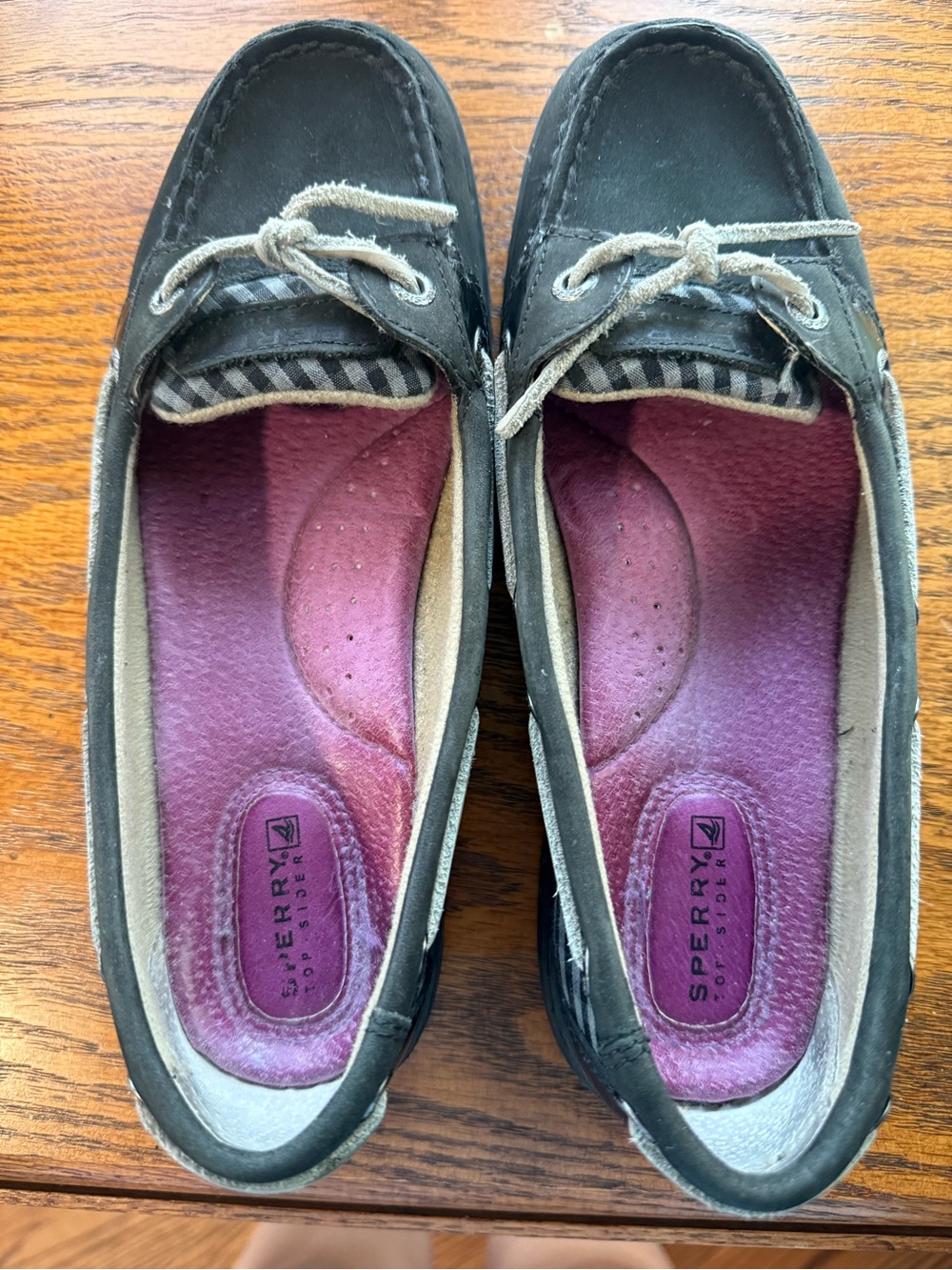 Sperry Black Moccasin Boat Shoes with Pink Insole - Women's